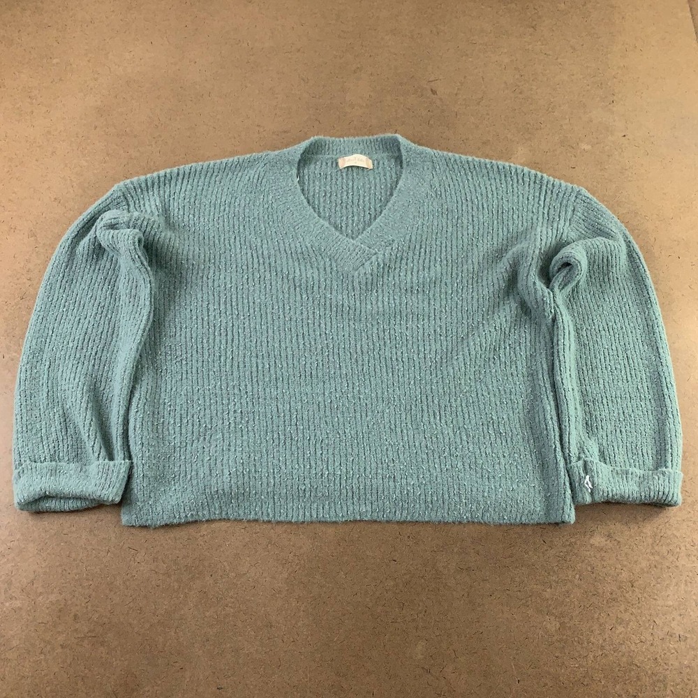 Altard State Womens Pullover Sweater Teal Long Sleeve V Neck Ribbed Knit M New
